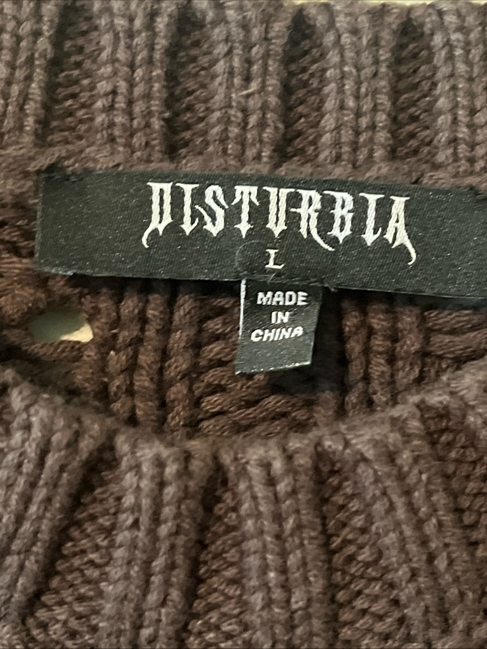 Women’s Disturbia Brown Chunky Knit Cropped Sweater Large Cotton Blend - Picture 4 of 6